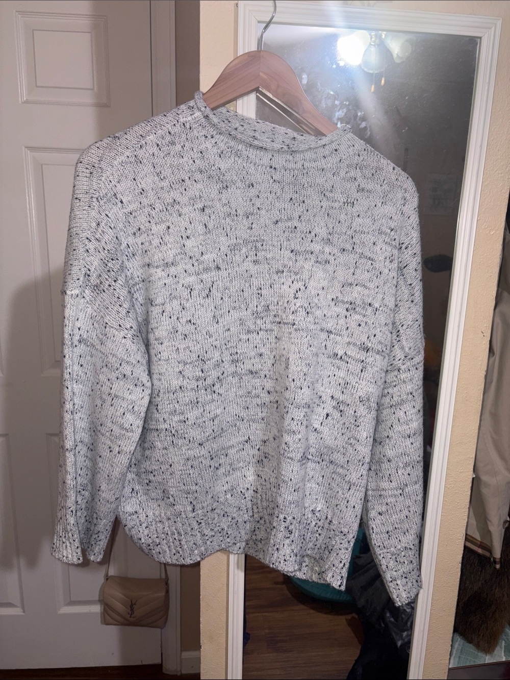 Womens Speckled Crewneck Sweater - Light Gray